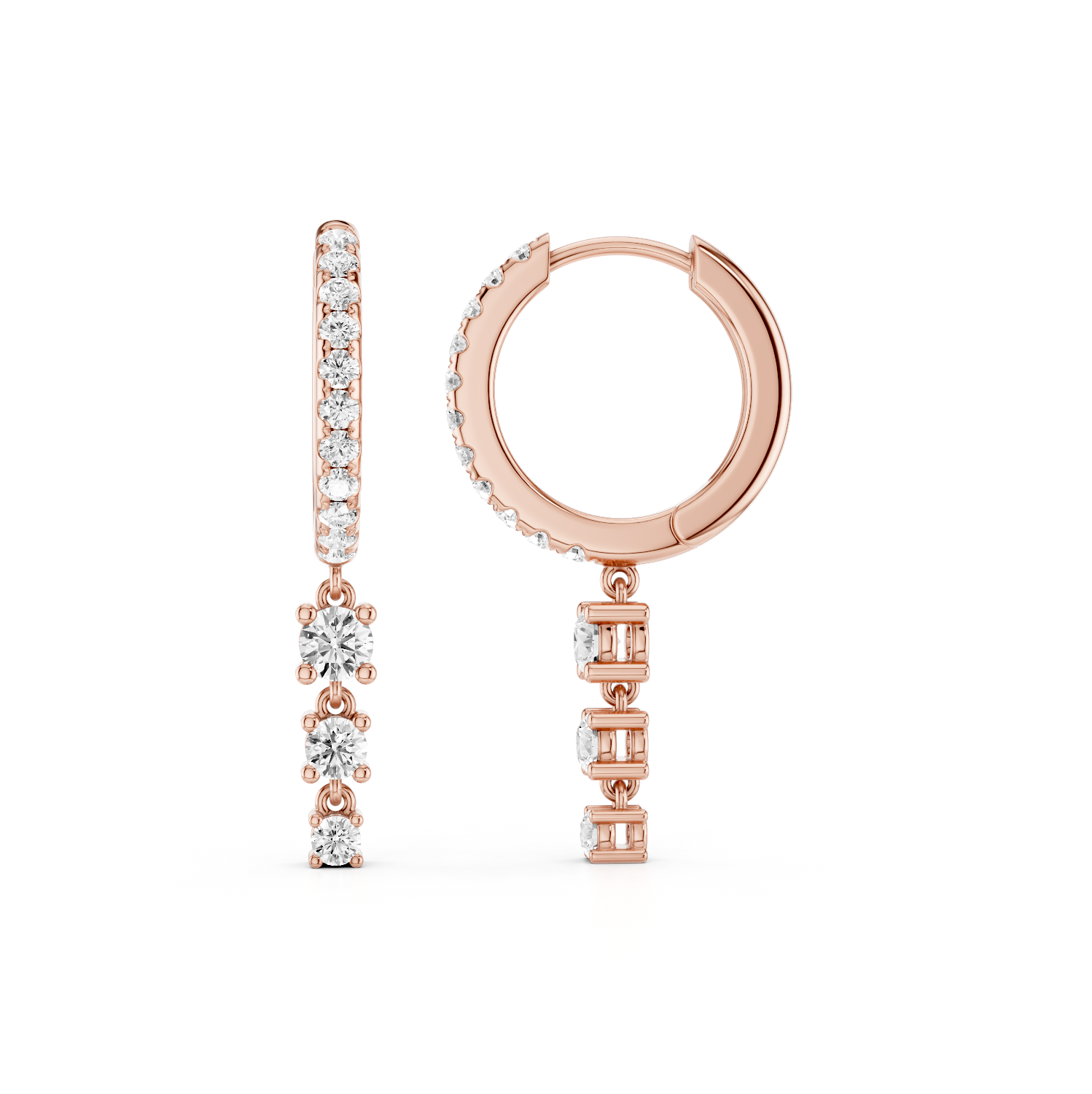 LGD Hoop Earrings with Tapered Dangling Diamonds