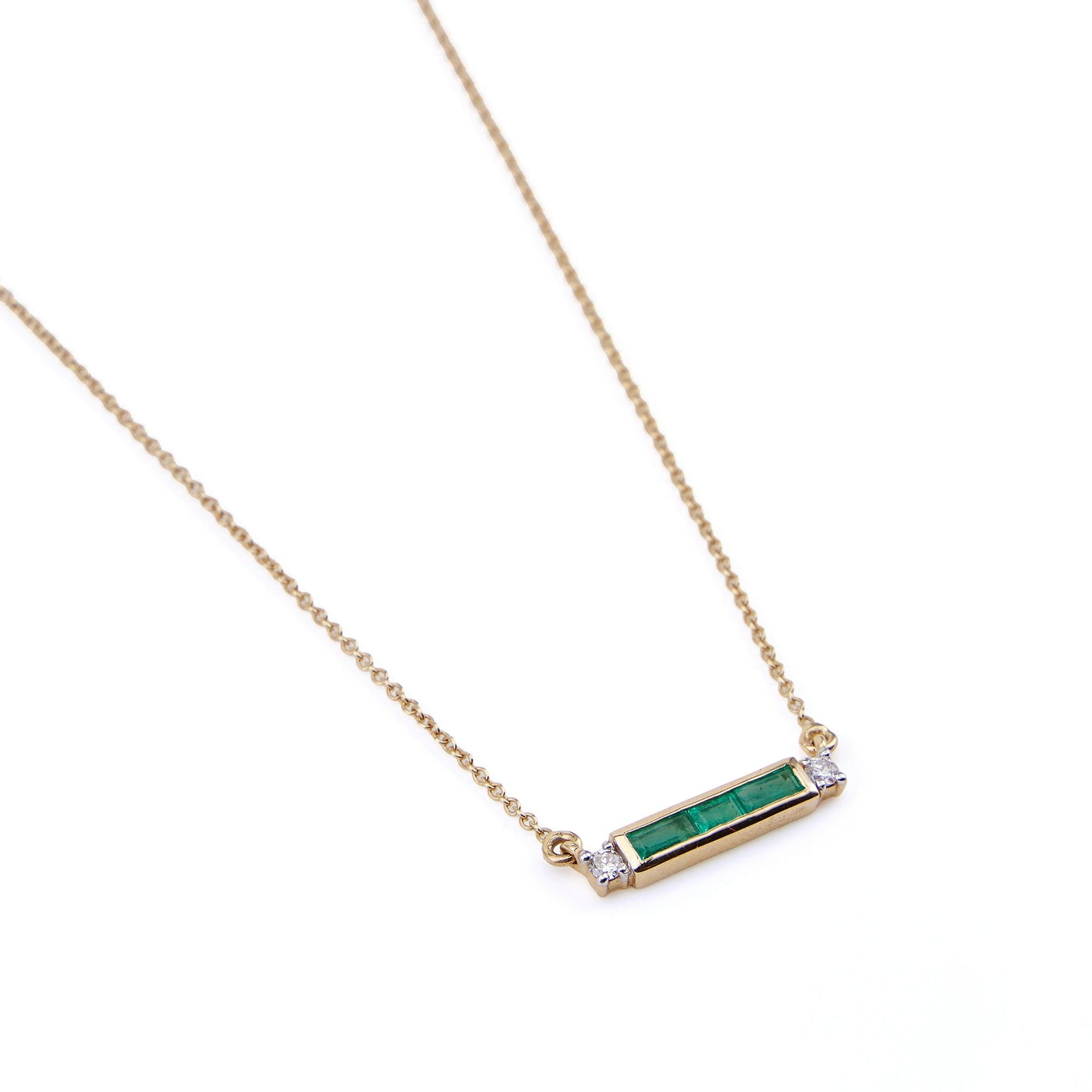Modern Emerald & Diamond Necklace