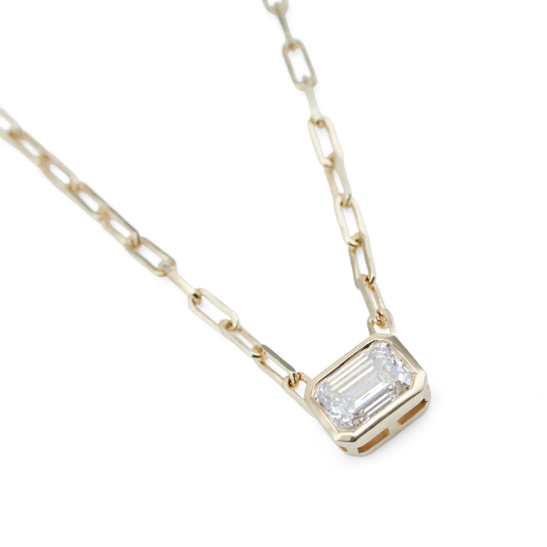 1ct Emerald Cut LGD Gold Necklace-Bezel