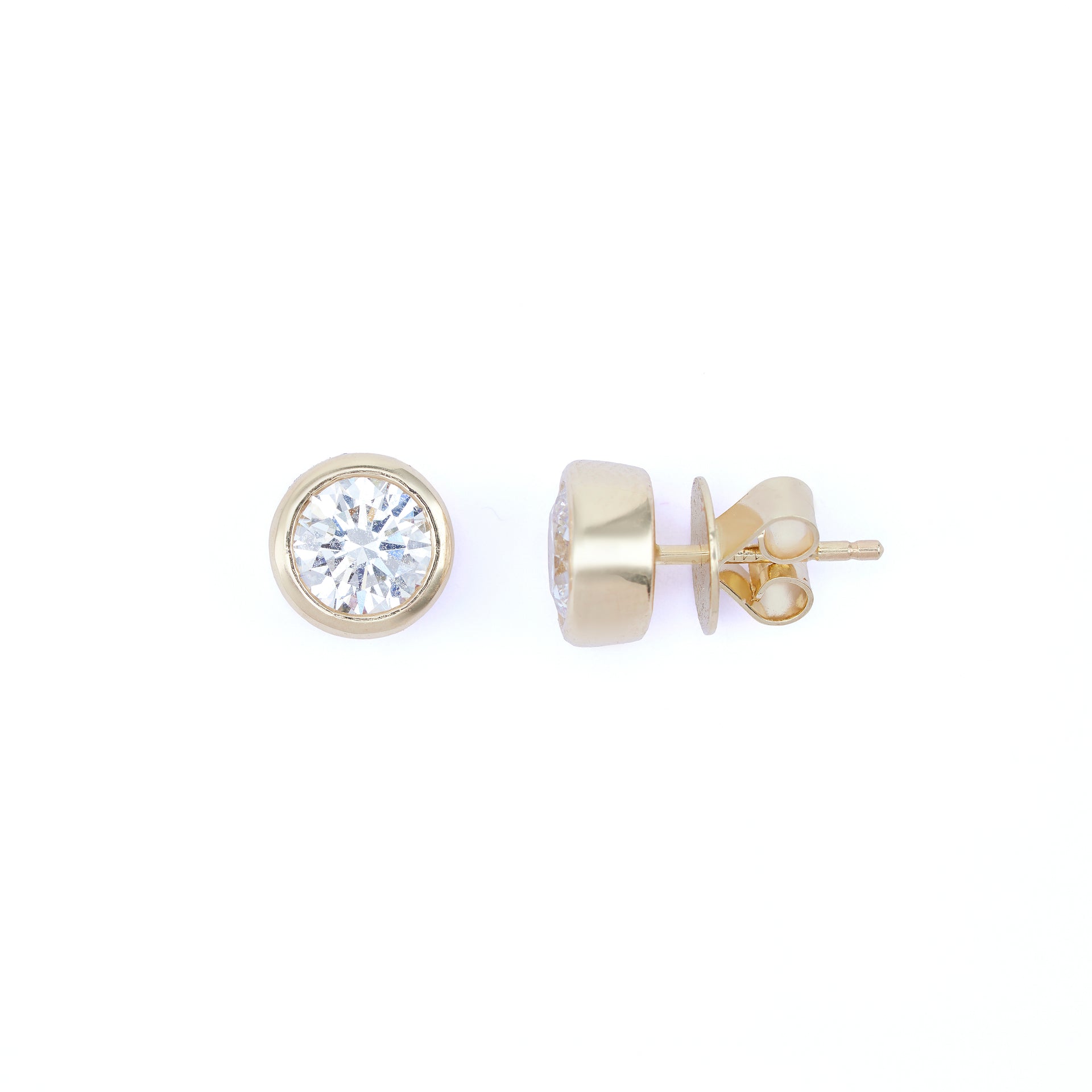 2ct LGD Solitaire Gold Earring Pair- Bezel