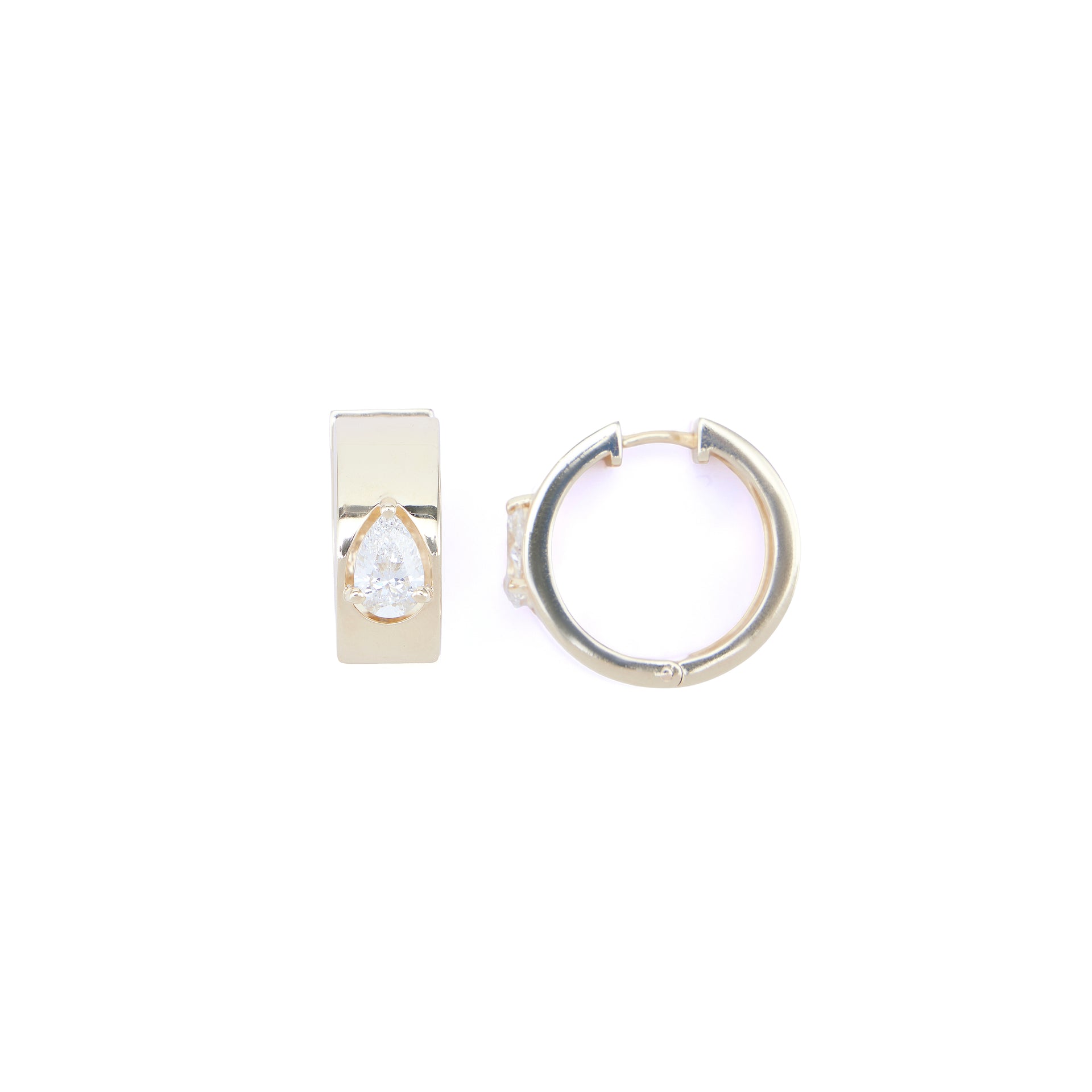 2ct Pear LGD Solitaire Thick Gold Hoops