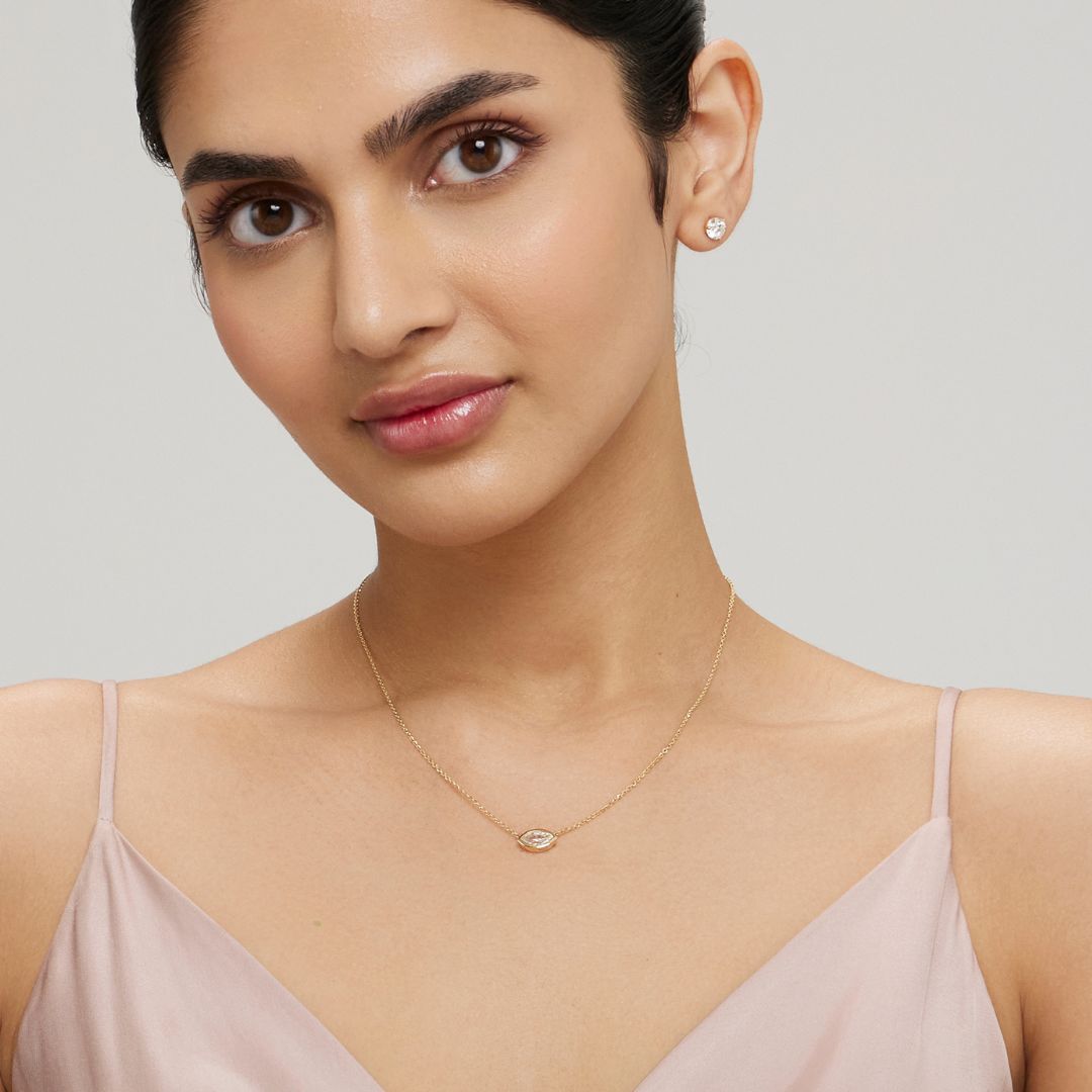 1ct Marquise LGD Gold Necklace-Bezel