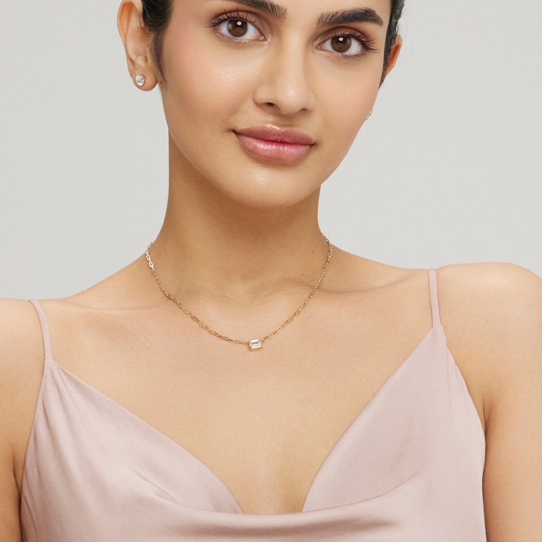 1ct Emerald Cut LGD Gold Necklace-Bezel