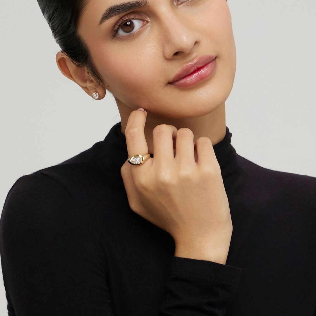 1ct Pear LGD Signet Ring-East West