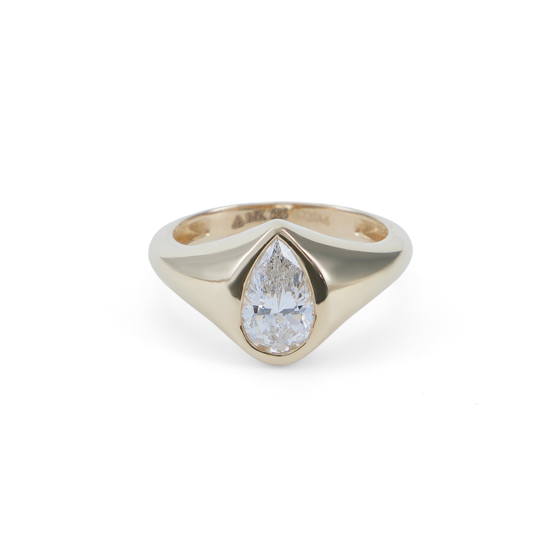 1ct Pear LGD Gold Signet Ring
