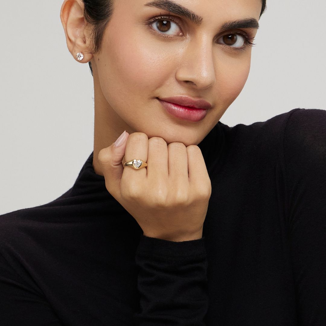1ct Heart LGD Gold Signet Ring