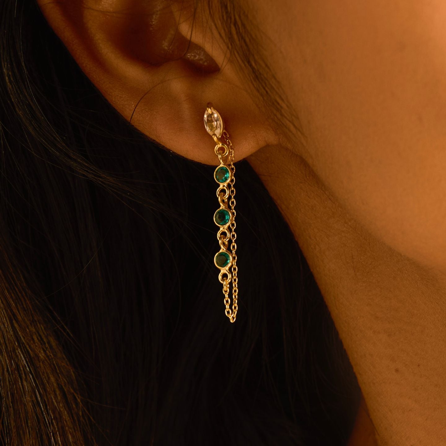 Emerald String Earrings